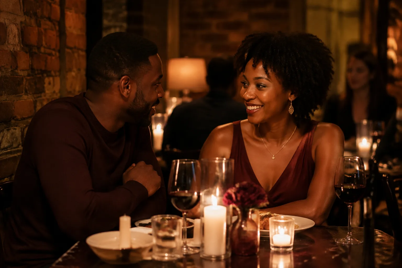 A couple sharing a candlelit evening